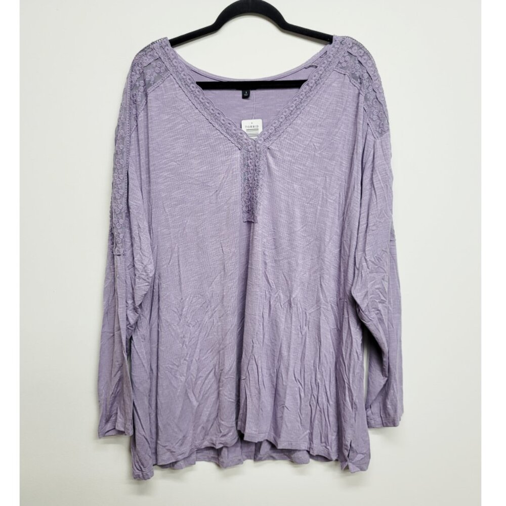 NWT Torrid 3 Super Soft Slub Long Sleeve Drop Shoulder Lace Yoke Top 3X 22 24 - Picture 6 of 10